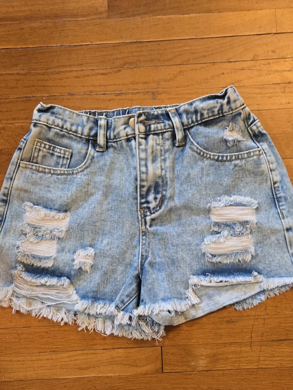SHEIN Teen 13Y Light Blue Ripped Denim Shorts